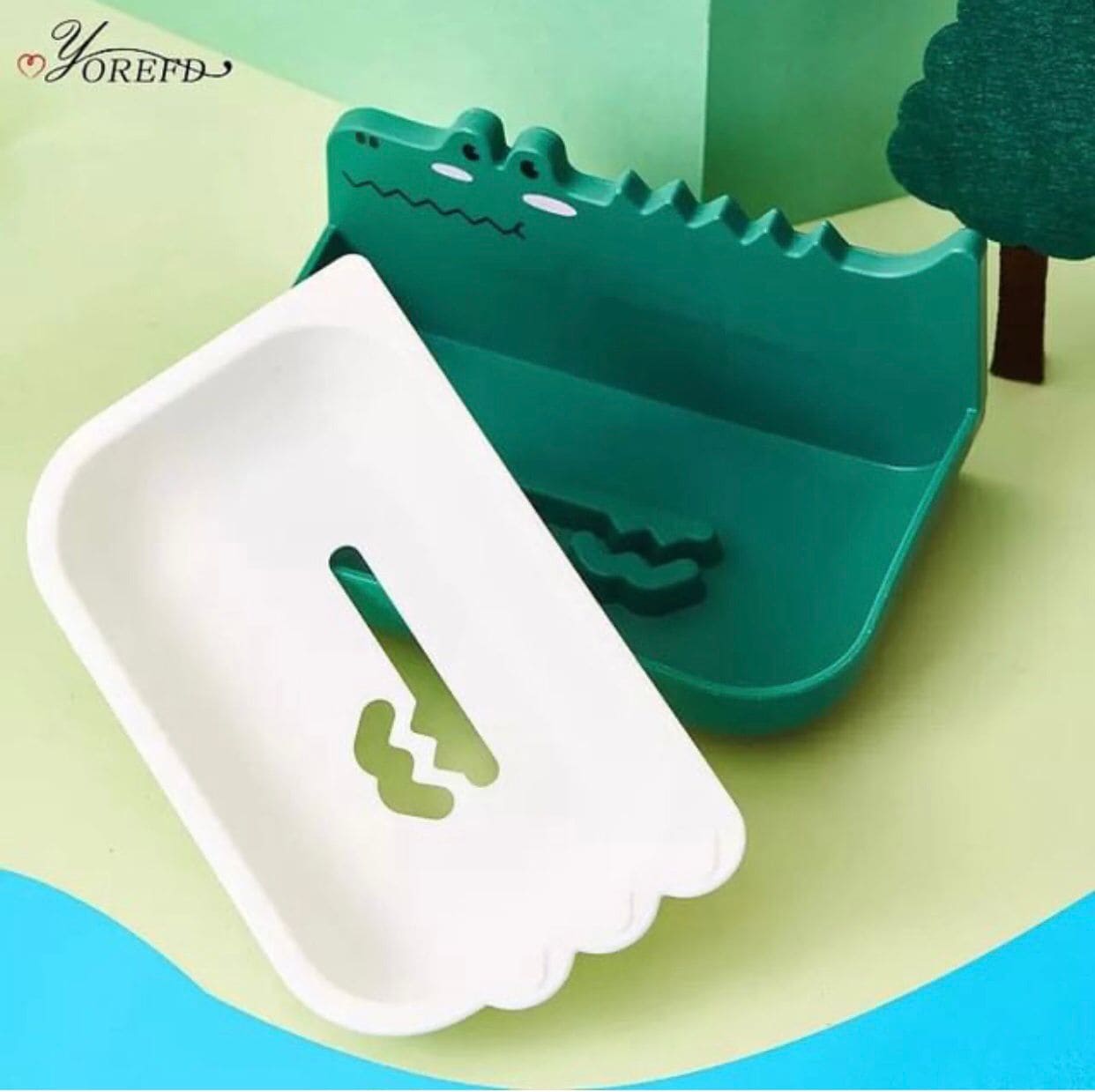 Cute Crocodile Double Layer Soap Holder, Self Draining Soap Box With Tray, Multifunctional Drain Soap And Sponge Holder Cute Crocodile Double Layer Soap Holder, Self Draining Soap Box With Tray, Multifunctional Drain Soap And Sponge Holder